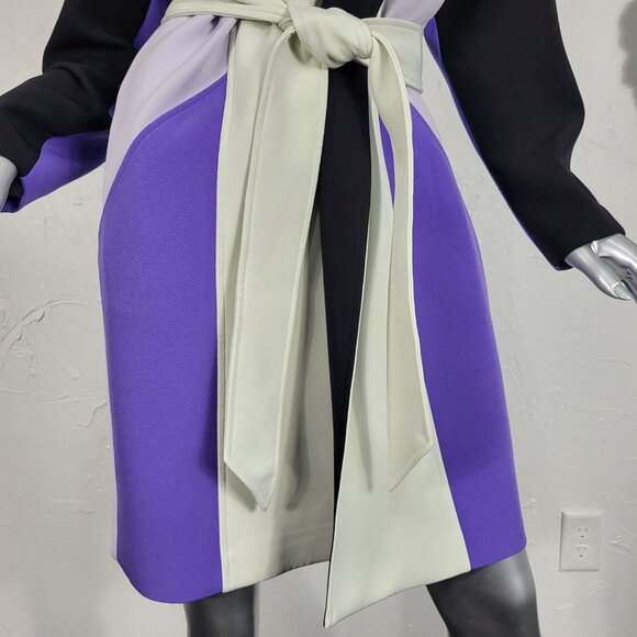 NWT~$695~TOCCIN~SZ S~STUNNING PURPLE BLACK BELTED COLORBLOCK TRENCH COAT JACKET - Picture 3 of 16